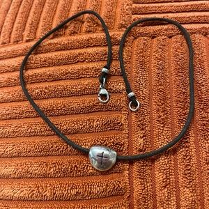 Retired James Avery Sterling Silver Shield Faith Slide Pendant Leather Necklace